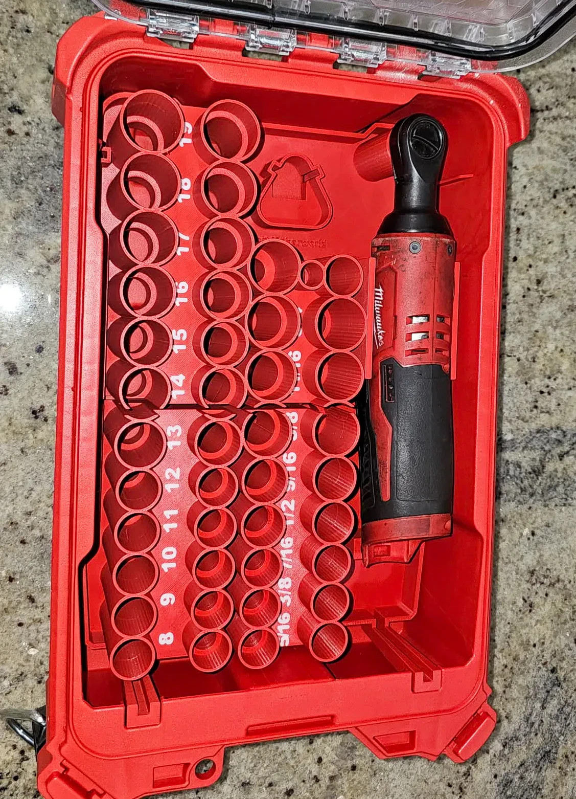 M12 Ratchet + 43PC Impact Socket Packout Insert PETG 3D Printed Organizer