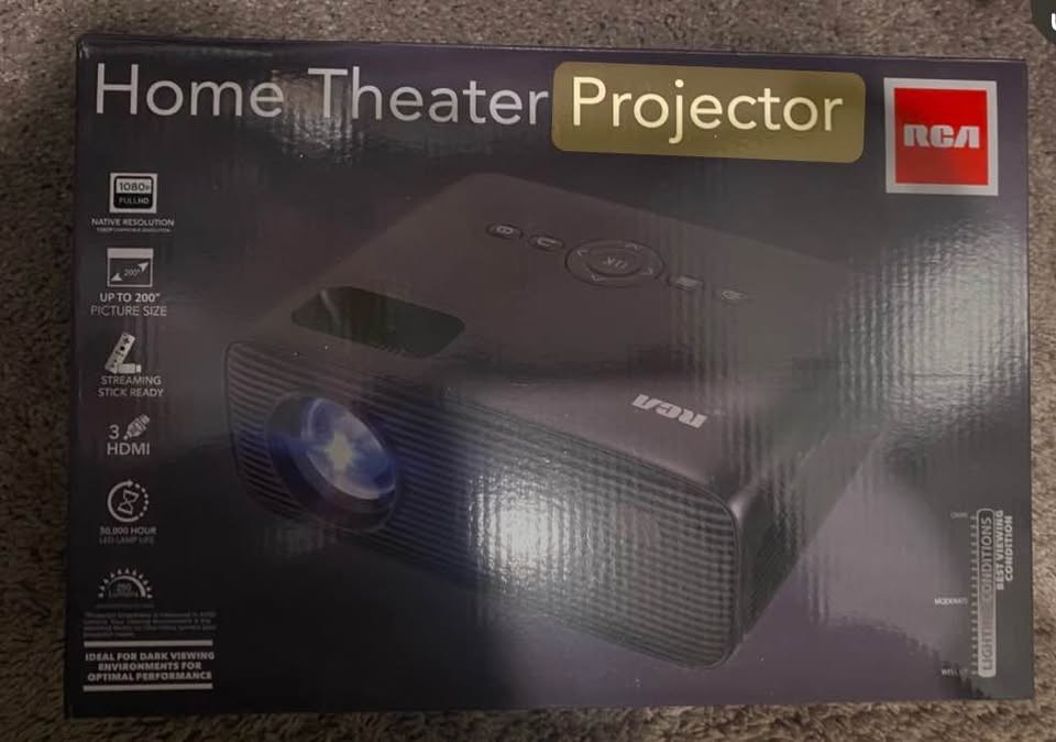 New- RCA RPJ280 1080P Home Theater Projector, Streaming Stick Ready, 32"-200" in