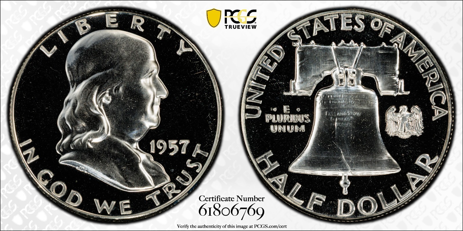 1957 Franklin Half Dollar Proof PCGS PR 68 PF Gem Silver Coin Gold Shield Holder