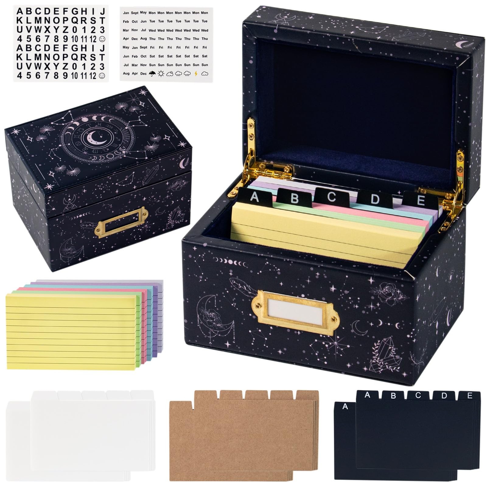 3x5 Index , Leather Organizer with 300 Flash Cards, 30 Plastic Dividers & 2 L...