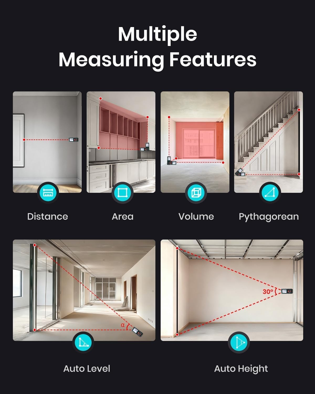 Compact 229ft Laser Measure Device with Angle Sensor & Energy-Saving Features