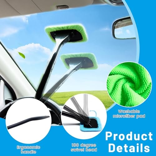 Rectangle Windshield Cleaner Tool Kit, Reusable Car Window Cleaner with Green