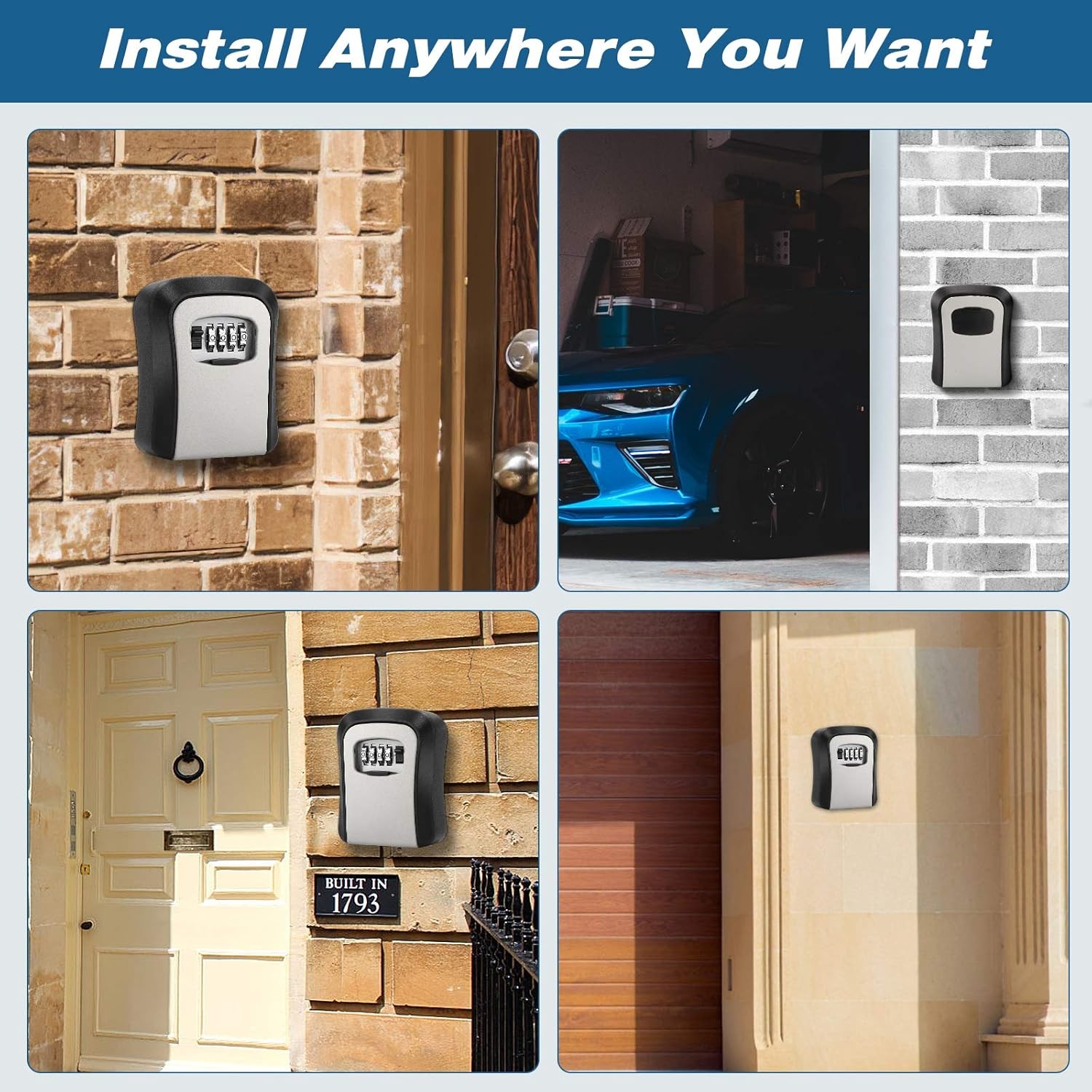 4 Digit Key Safe Box Outdoor Security Code Lock-Storage Case, with Mount Screws