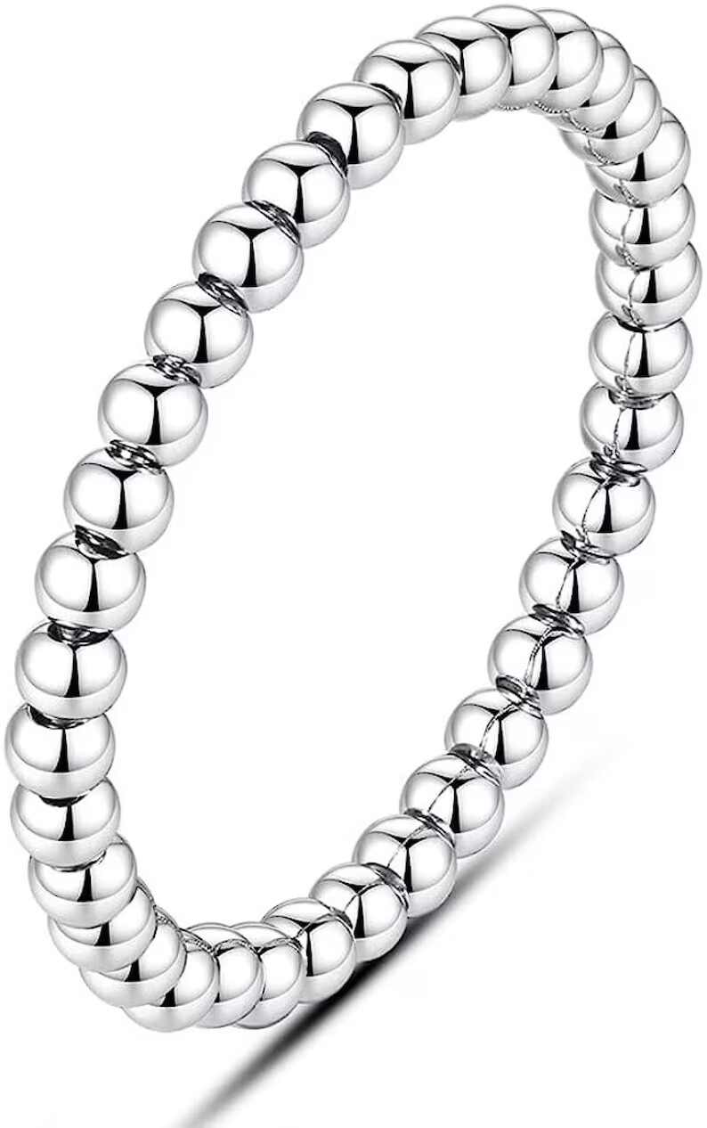 925 Solid Sterling Silver Round Ball Stackable Ring Band for Women & Girls