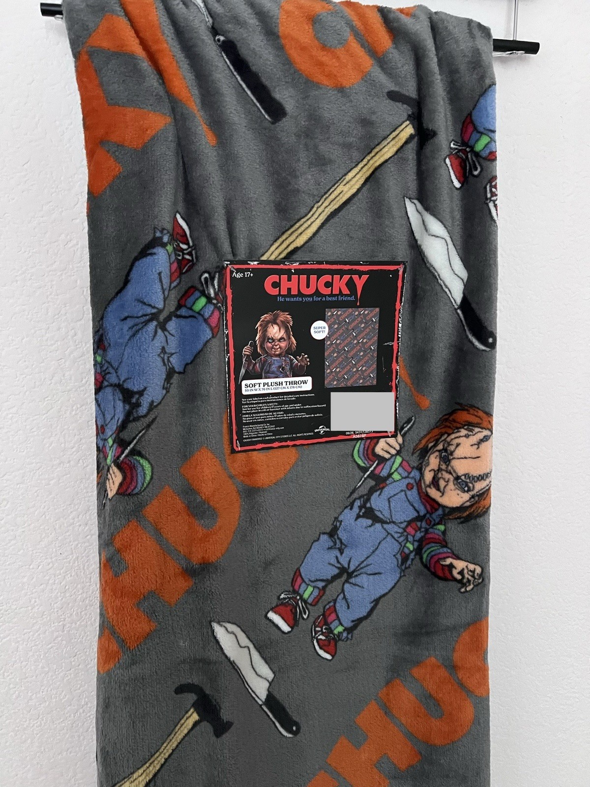 NEW Chucky  Halloween Soft Plush Throw Blanket 50”x70” Gray