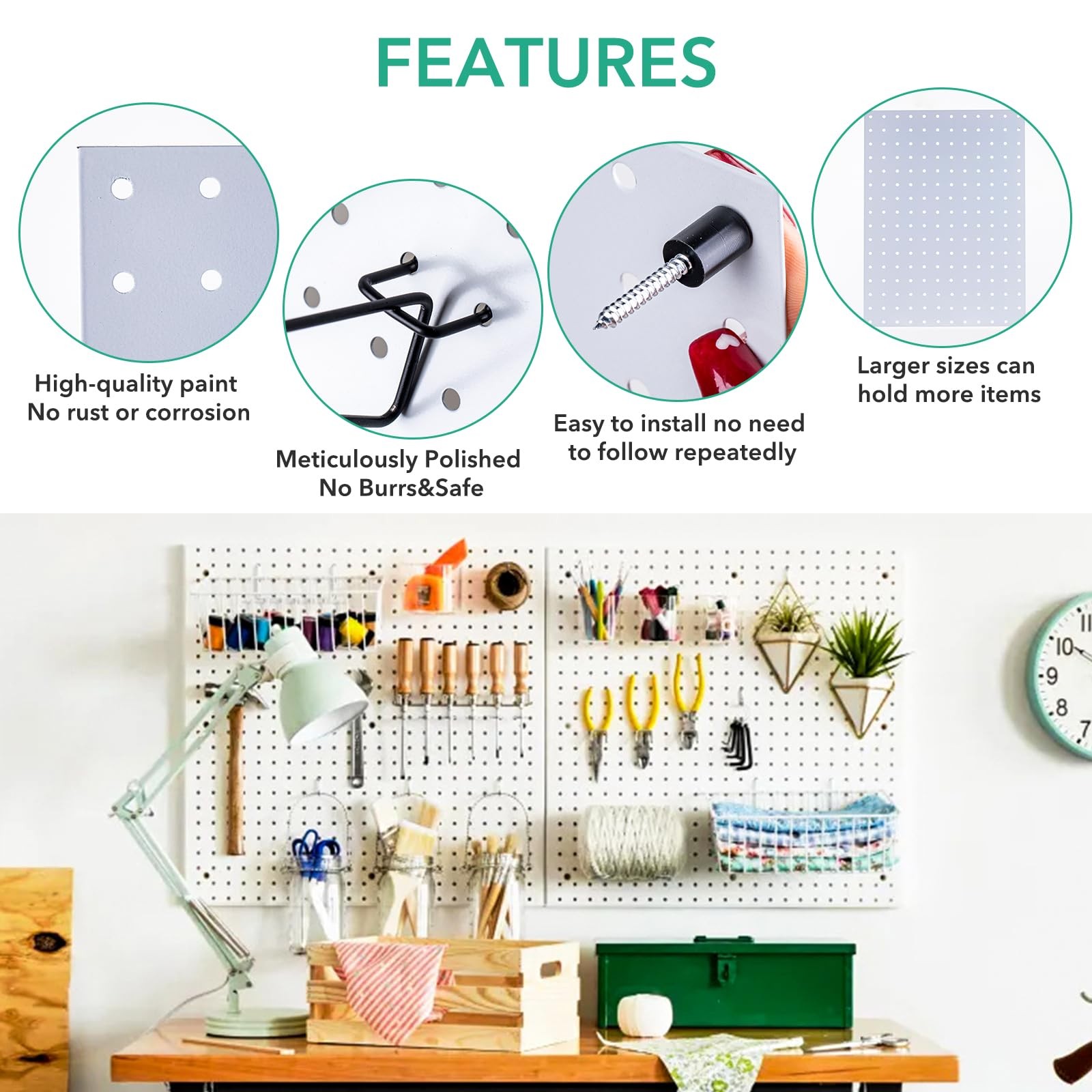 2 Pcs Pegboard, Metal Pegboard Wall Panels - Pegboard Wall Organizer System - Pe