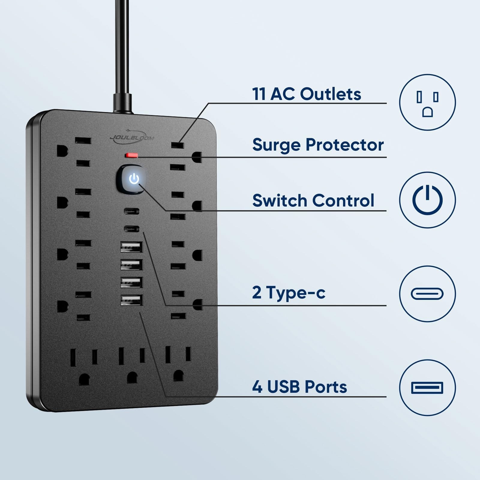 2PCS 6 FT Flat Plug Surge Protector Power Strip,11 Multiple AC Outlets with 6...