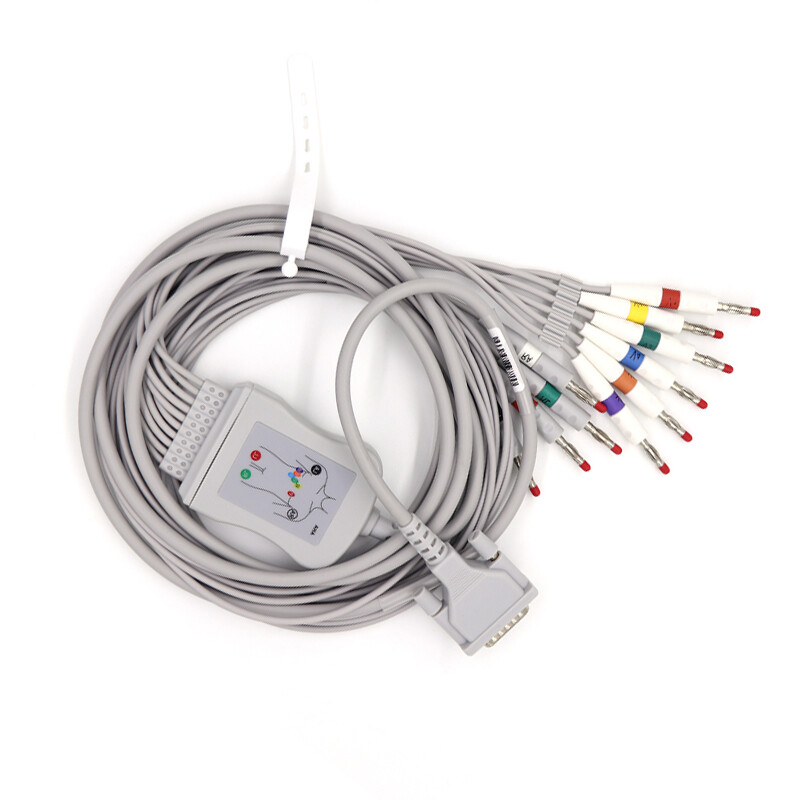 Fit For Schiller AT-1 AT-2 one-piece 10Lead Medical EKG Cable AHA 15PinBanana4.0
