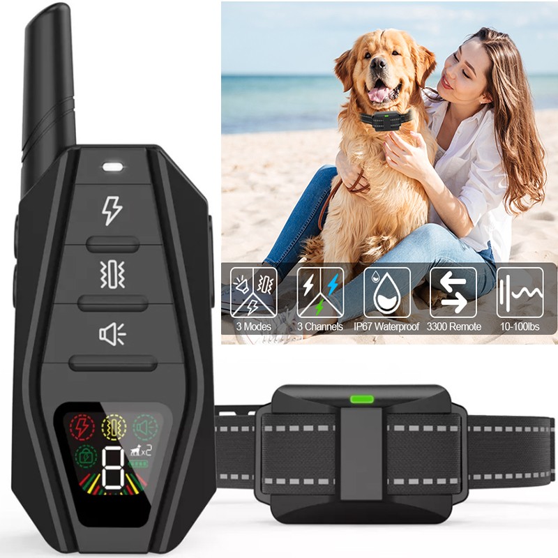 3000 FT Remote Dog Shock Training Collar Rechargeable Waterproof LCD Pet Trainer