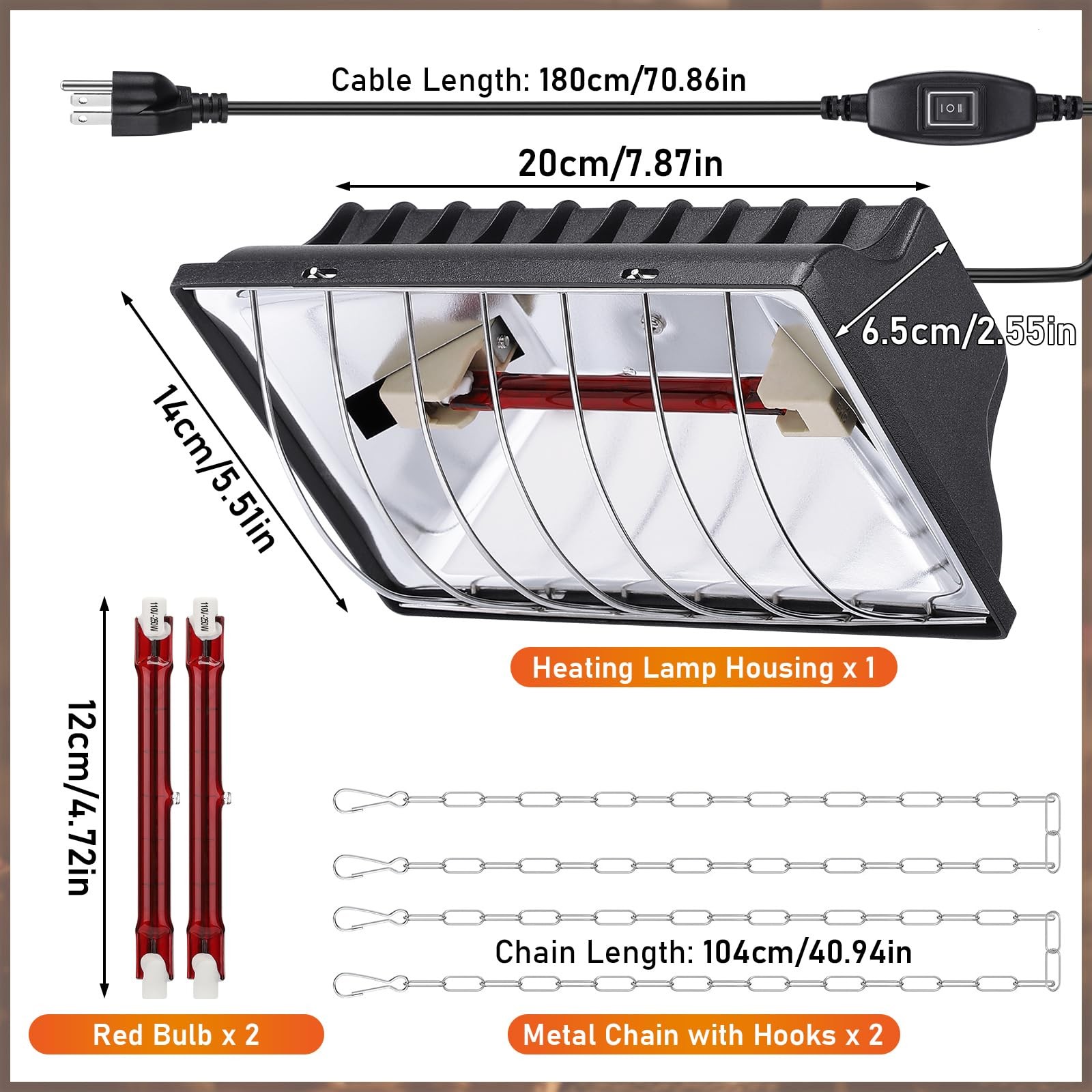 250W Chicken Brooder Heater for Chicks Ducks, Brooder Heater with 2PCS Heat L...