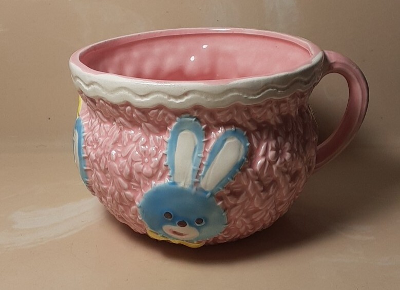 Relpo #2302 Pink baby infant planter cup Bunny, Bear, Elephant w/Relpo sticker