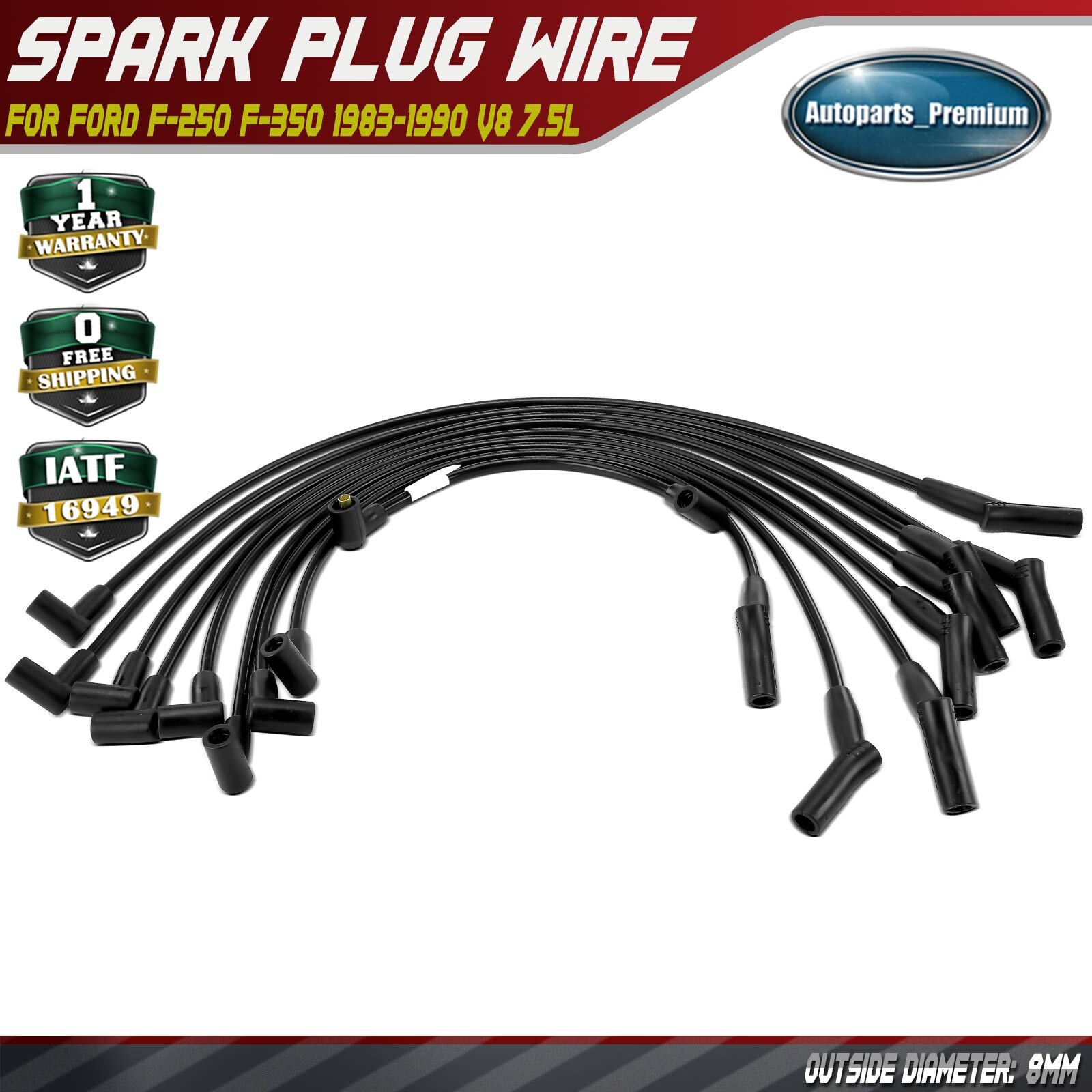 9Pcs Spark Plug Wire Set without EEC IV for Ford F-250 F-350 1983-1990 V8 7.5L