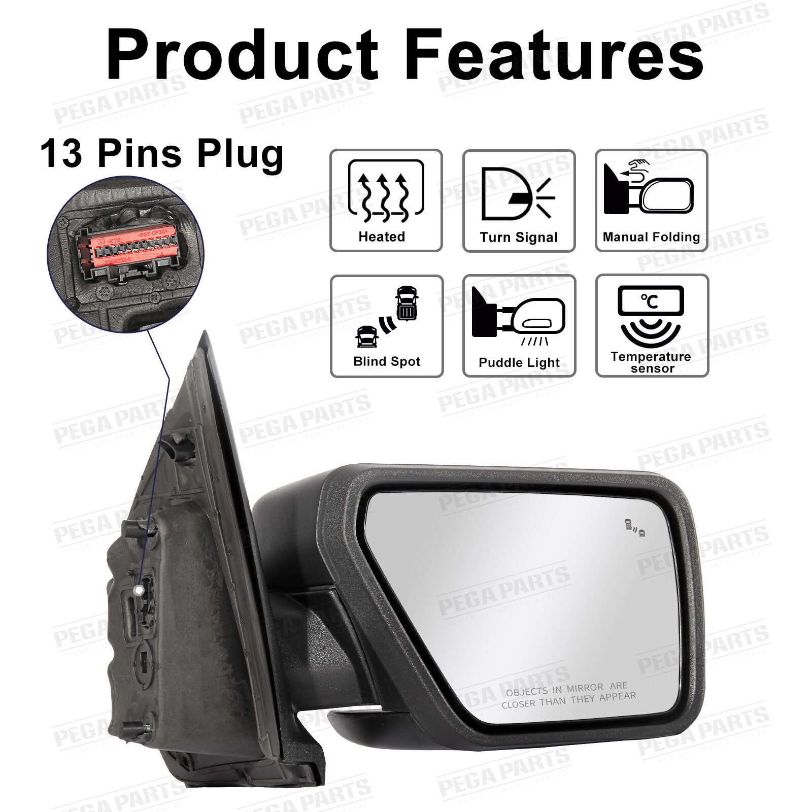Right Passenger Side Door Mirror For 2021-24 Ford F-150 Temp Sensor Puddle Light