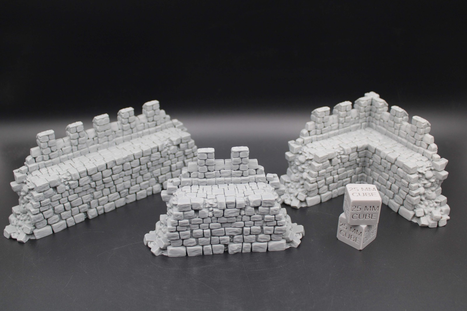 Tabletop Terrain Fantasy Castle Wall Ruin Sections Set of 3 Dnd RPG Wargame Skir
