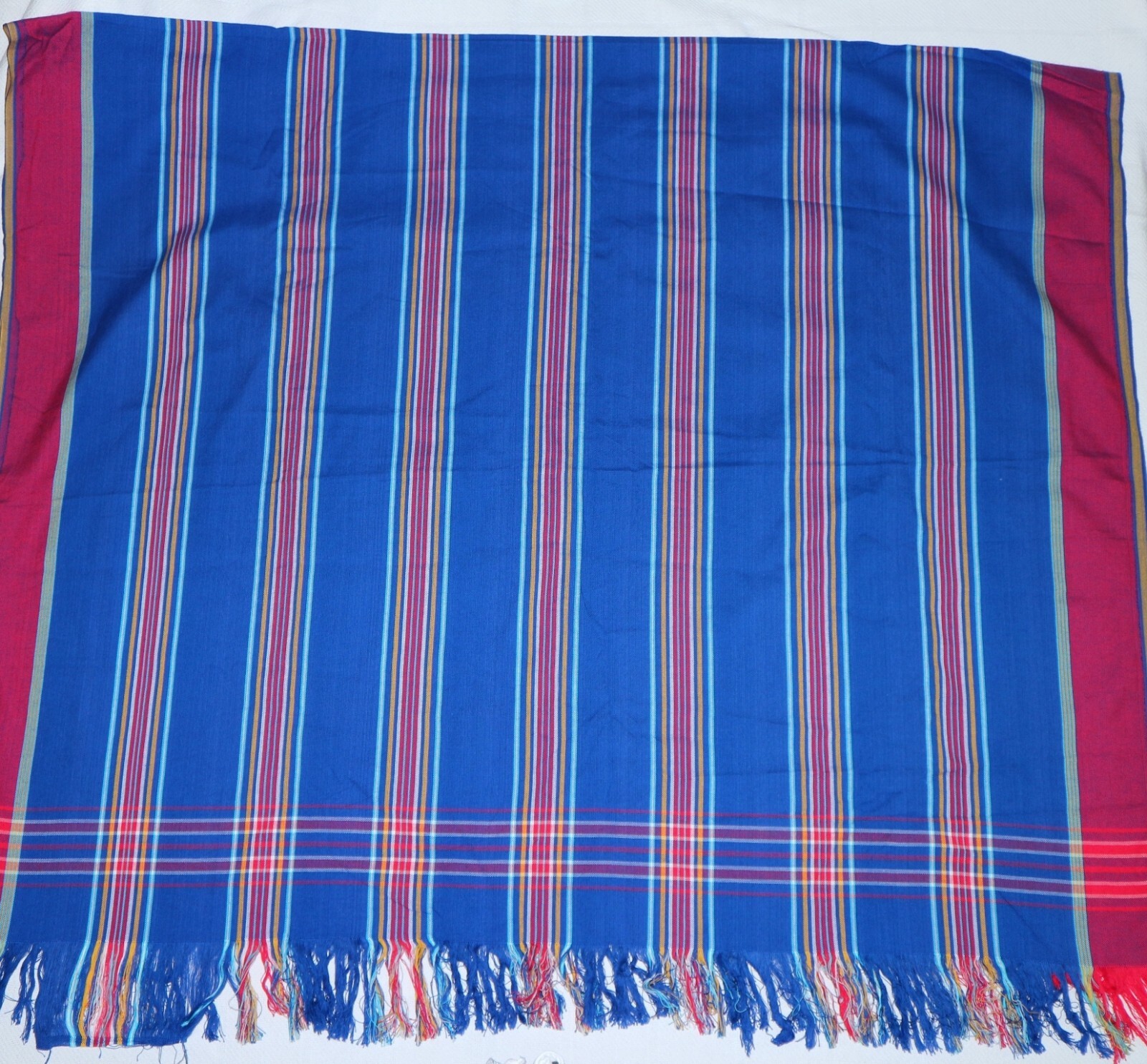 UNBRANDED KENYA Fringed Blue Striped Cotton Sarong 39 X 66  EXC