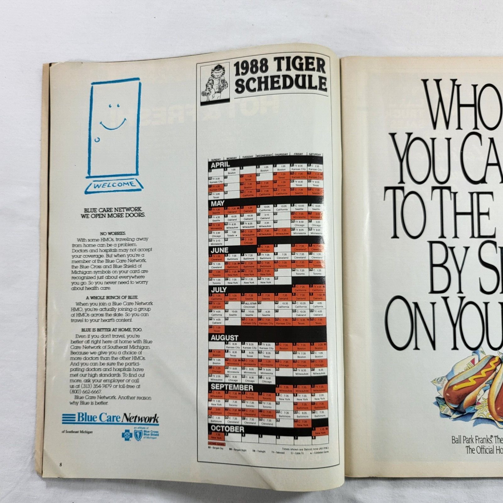 Detroit Tigers 1988 Scorebook & Official Program vs Seattle Mariners
