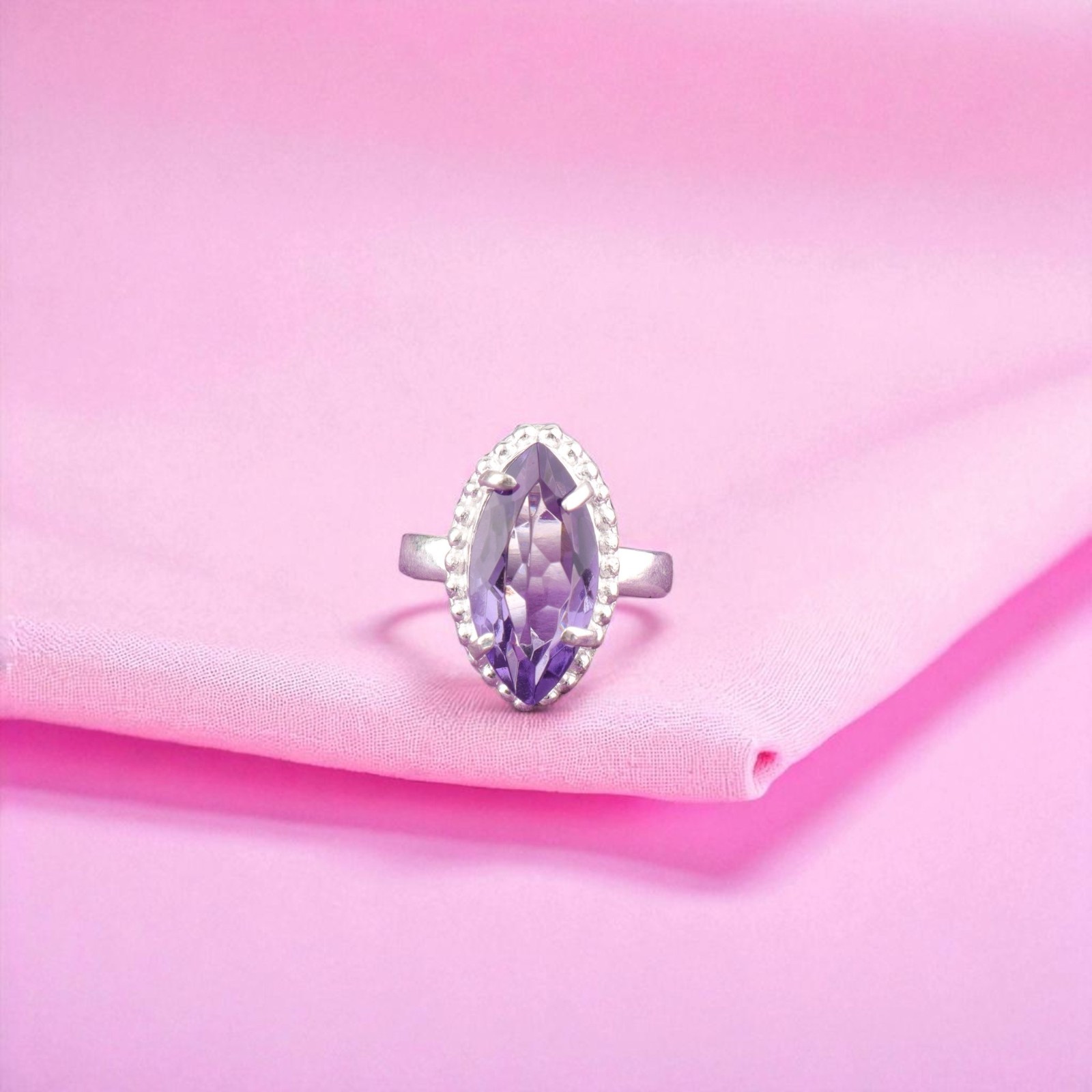 Marquise Crown Chakra Natural Amethyst 925 Silver Sister Statement Ring US 7