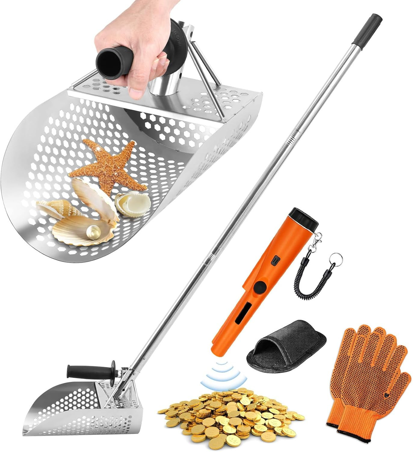 Sand Scoop for Metal Detecting with Handle&Metal Detector Pinpointer, Stainless