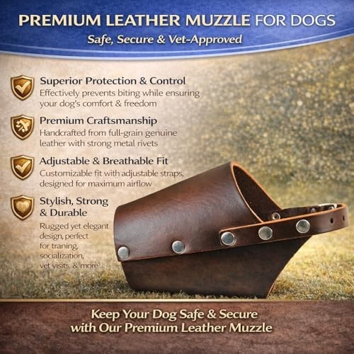 Comfortable Leather Dog Muzzle | Durable & Adjustable | Vet-Approved Safety | Sm