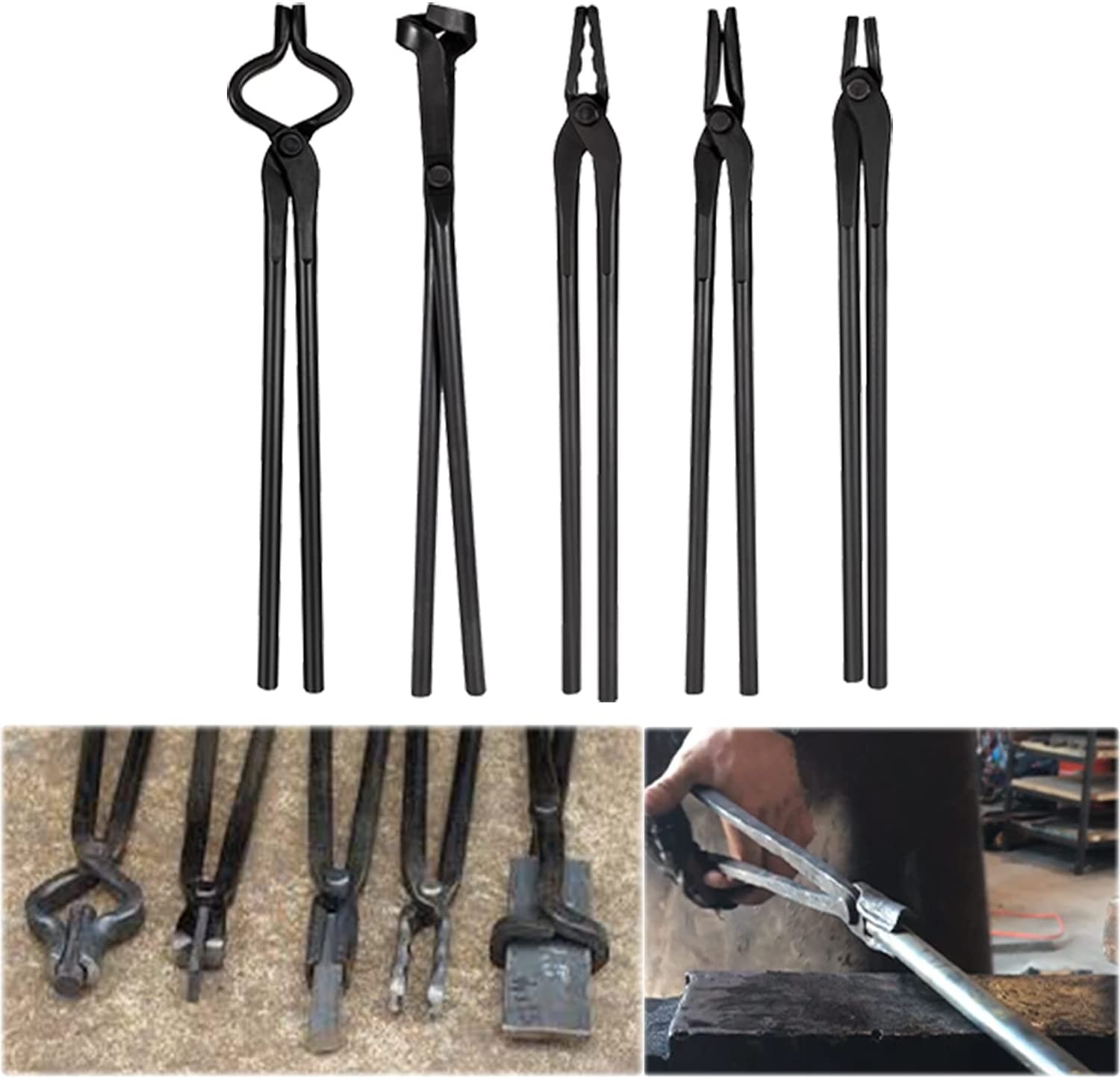 Blacksmith Tongs Tools Set Flat Tongs & Square Jaw Tongs Bolt Tongs Blade Tongs