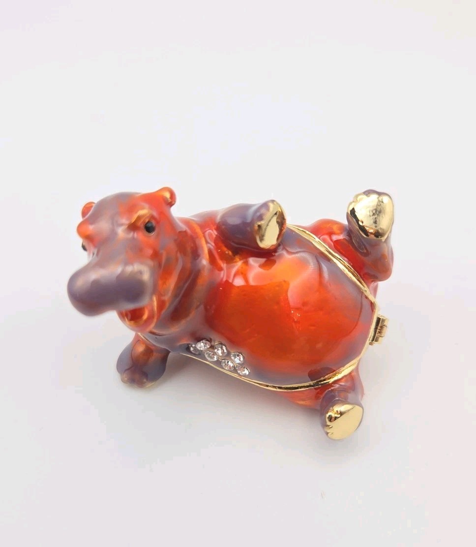 Keren Kopal Happy Hippo Laying On His Back Trinket Box HP1035 Crystals 2025