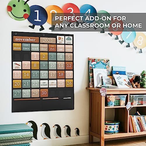 Classroom Calendar Pocket Chart with Educational Cards