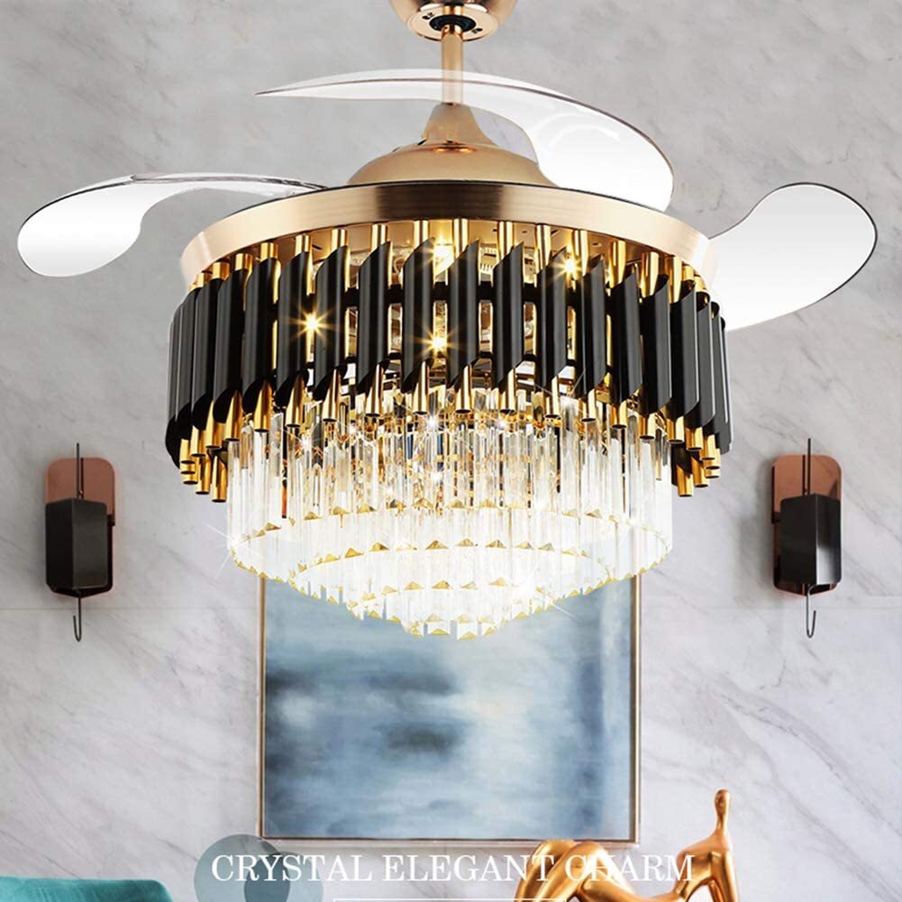 42" Luxury Crystal Invisible Ceiling Fan Light  LED Chandeliers w/Remote Control