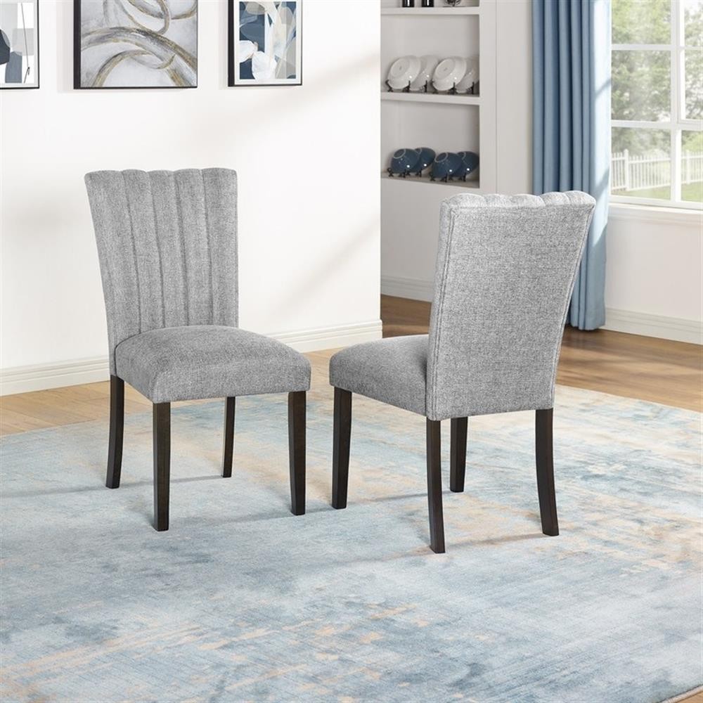 Maklaine 19" Linen Fabric & Wood Side Chairs in Gray (Set of 2)