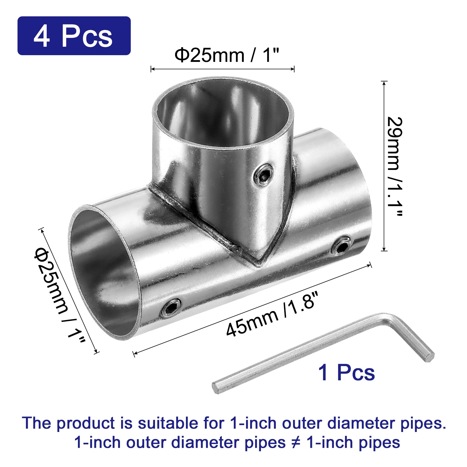 4Pack Tee Structural Pipe Connectors 1" Fit Pipe Dia. 3 Way
