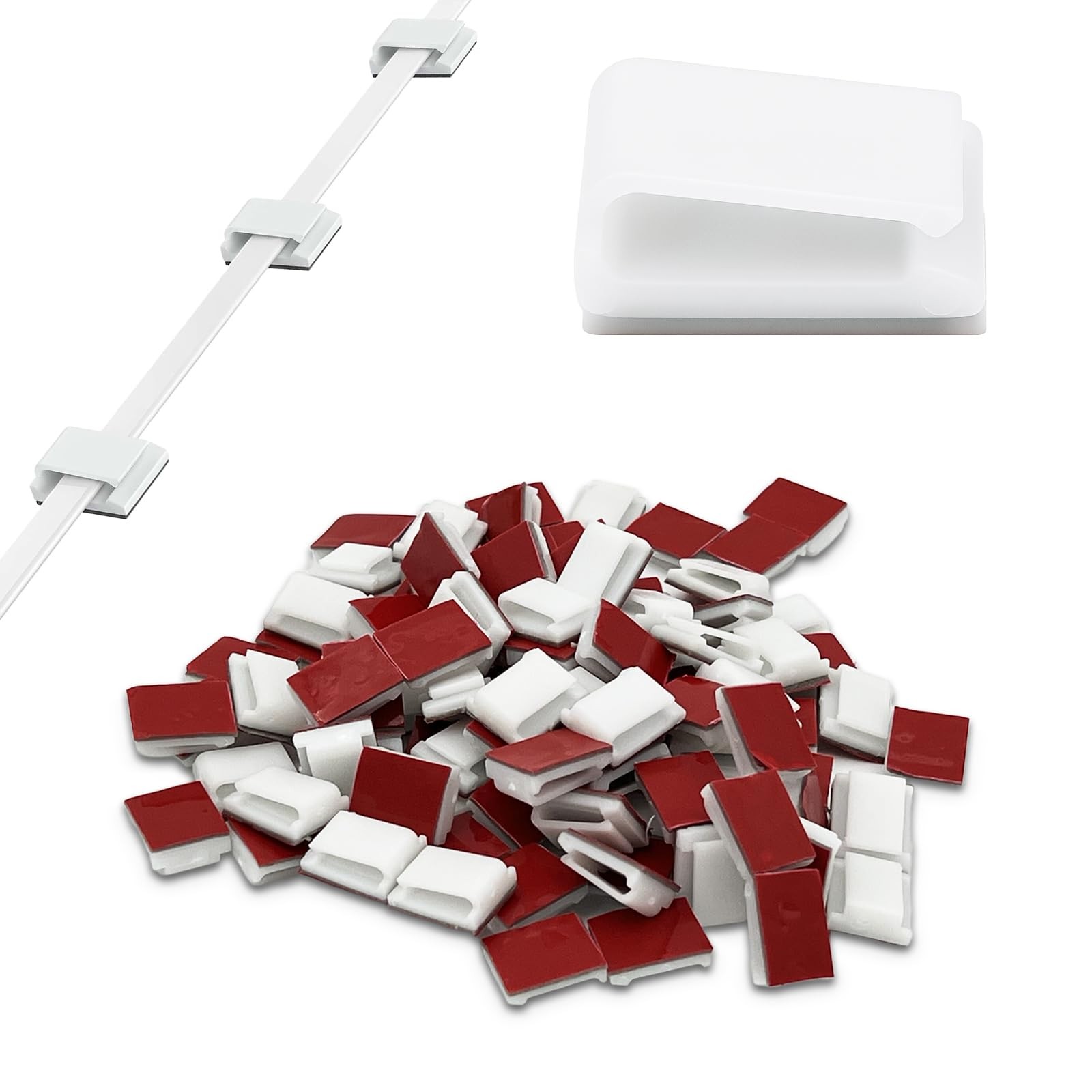 White Adhesive Ethernet Cable Clips – Flat & Round Cord Holders for Wall, Des...