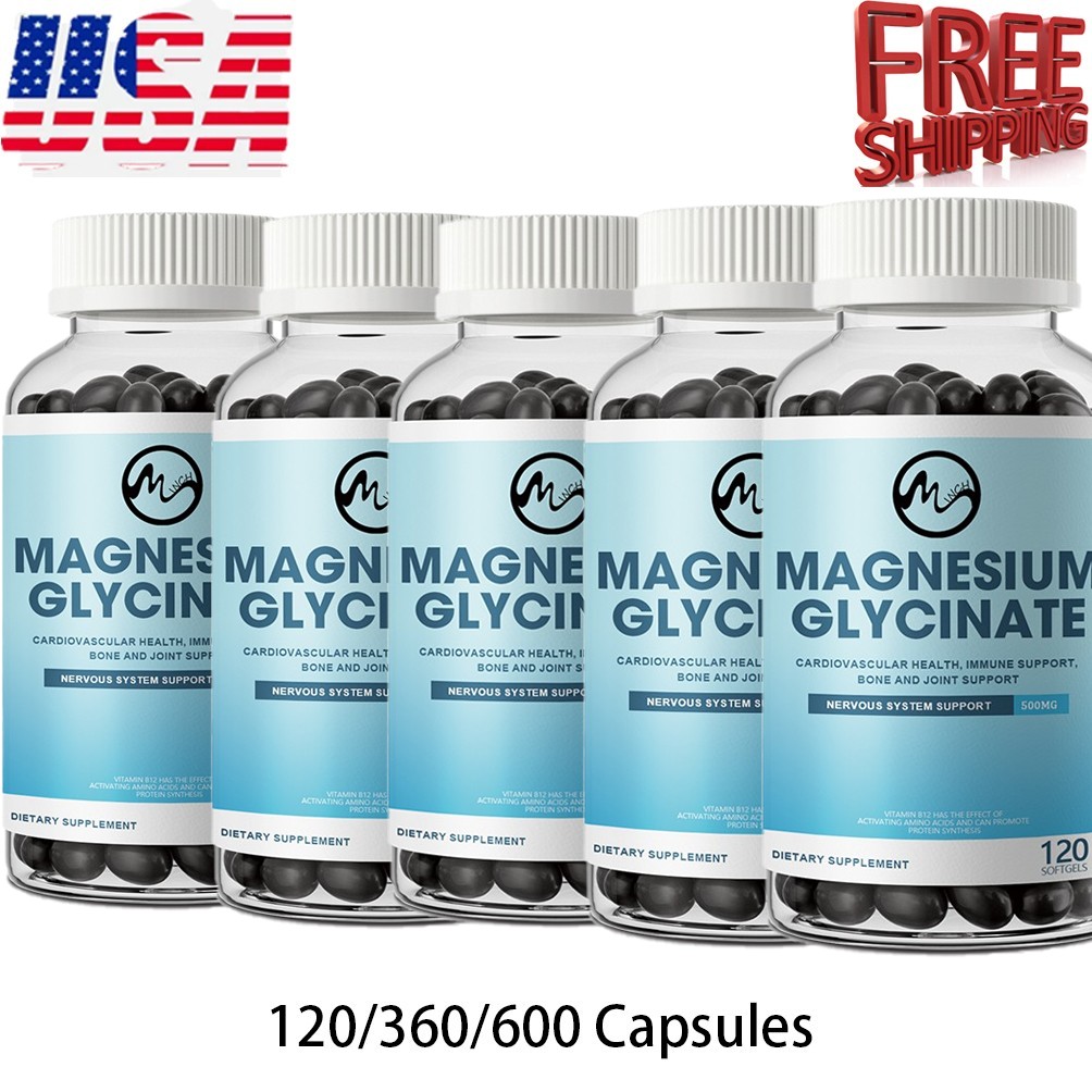 Magnesium Glycinate 500mg 120-600 Capsules for Calm, Stress, Sleep, Leg Cramp,
