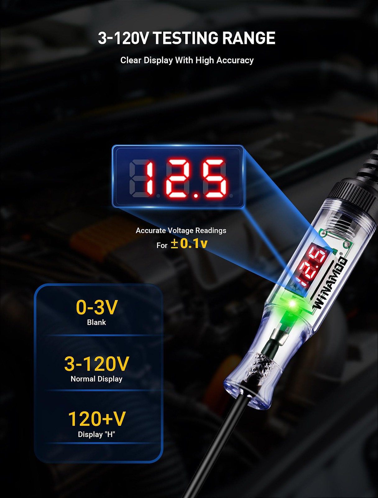 Automotive Test Light with 3-120V LED Digital Voltage Display, Auto Circuit T...