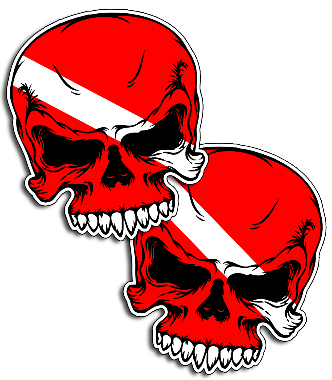 5" x 5.75" Scuba Diver Down Skull Sticker Decal Dive Flag Car Truck Boat Diving