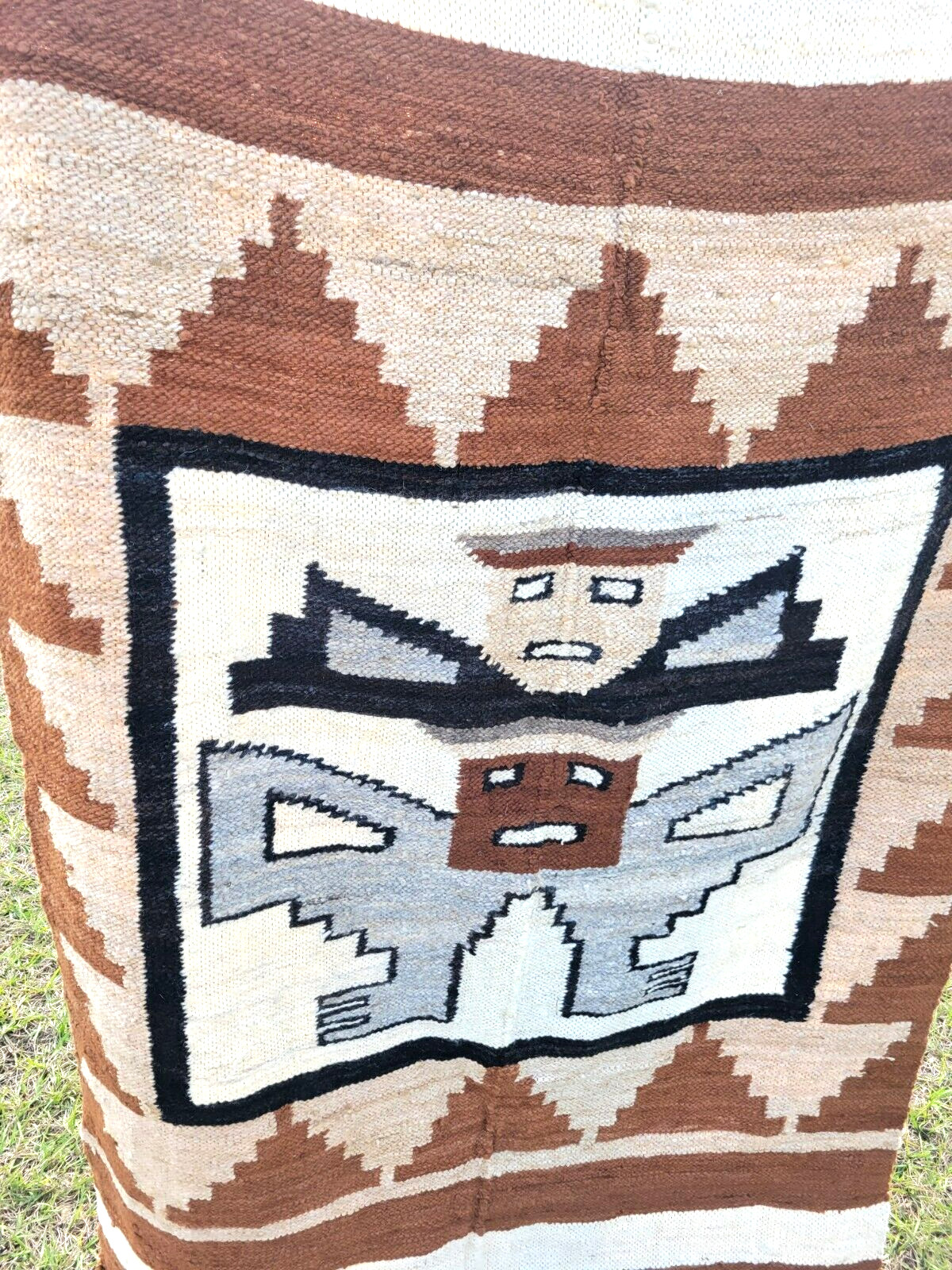 Peruvian Wool Wall Hanging Rug Hand Woven Hand Spun Peru Native - VINTAGE