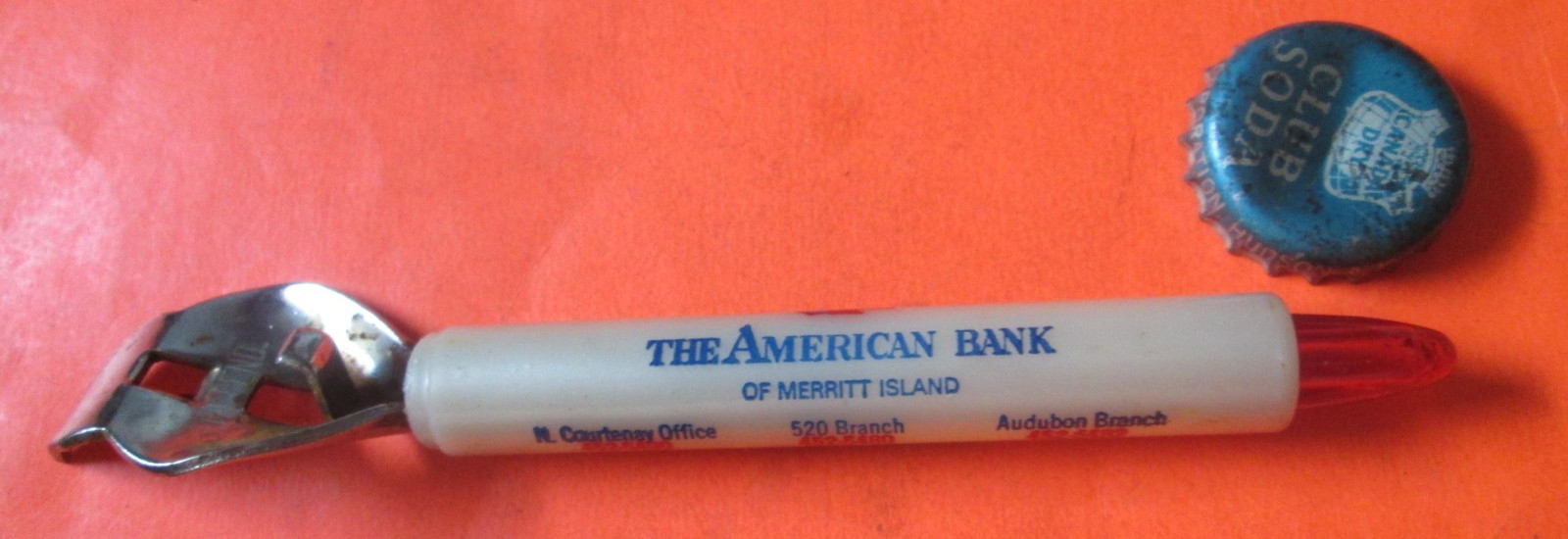 VTG THE AMERICAN BANK OF MERRITT ISLAND  METAL PLASTIC CAN BOTTLE OPENER