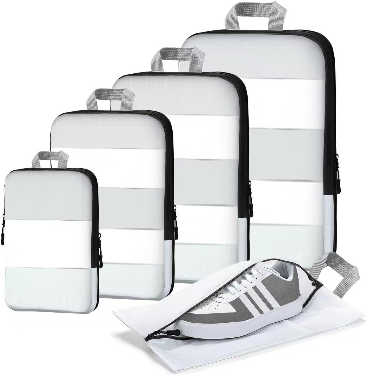 5Pc Compression Packing Cubes Set Travel Luggage Organizer Bags with Shoe Bag