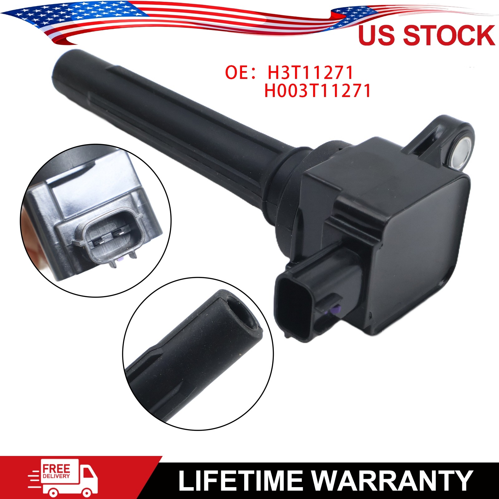 H3T11271 1Pcs New Ignition Coil 2 Pins Fits Mitsubishi H003T11271 US STOCK
