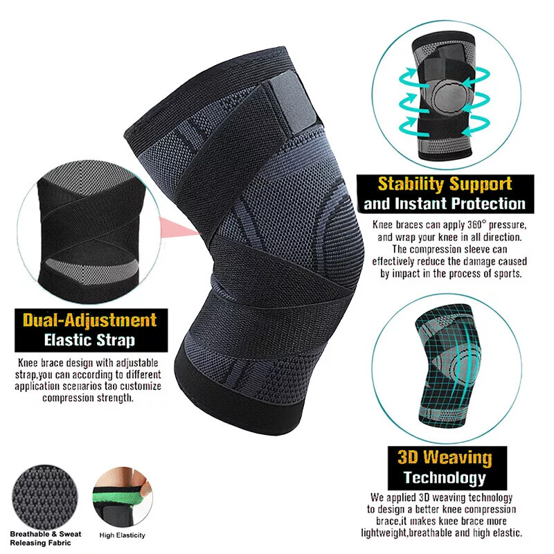 2Pcs Knee Sleeve Compression Brace Support For Sport Joint Pain Arthritis Relief