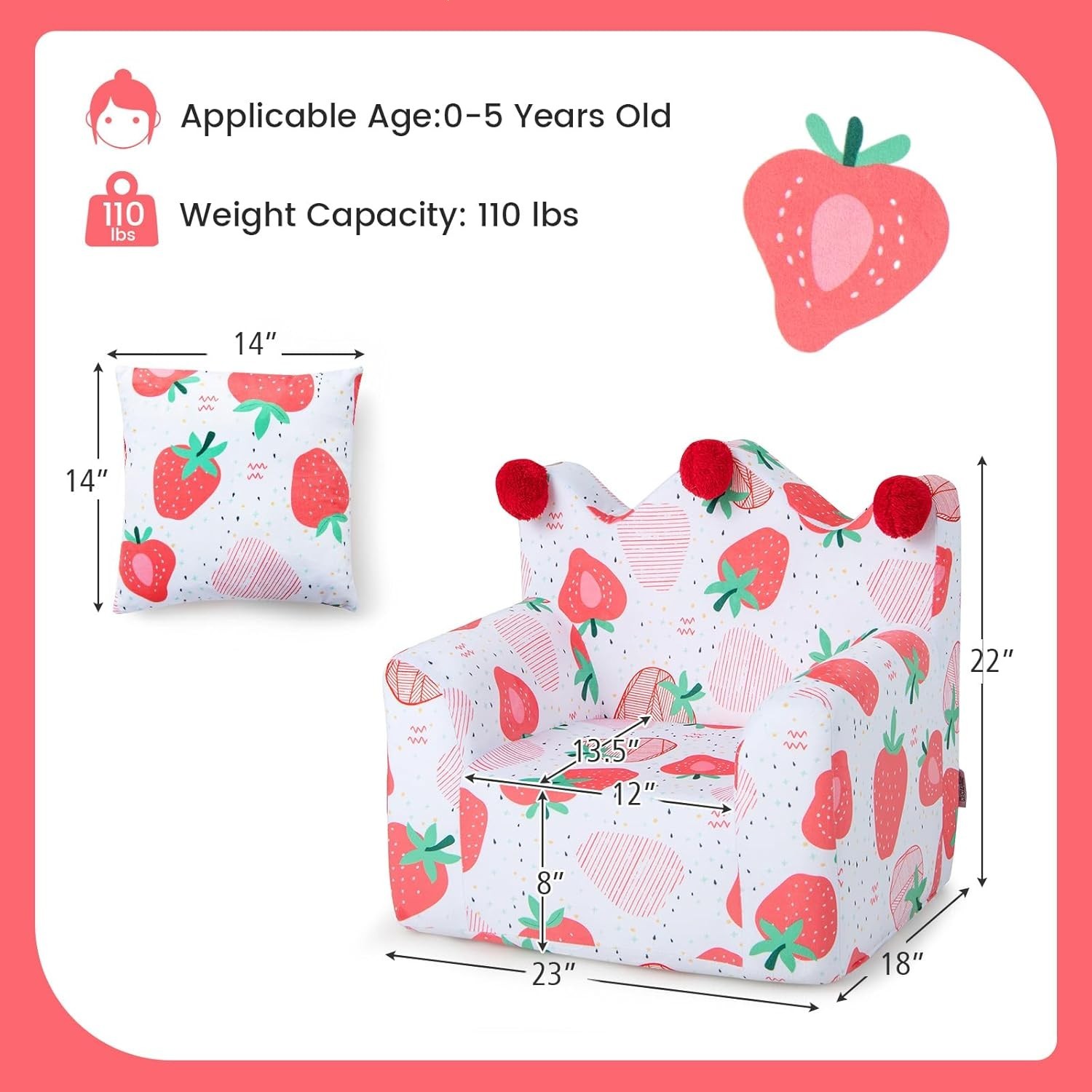Foam Filled Children's Sofa Armchair w/Padded Pillow, Washable Velvet Cover & So