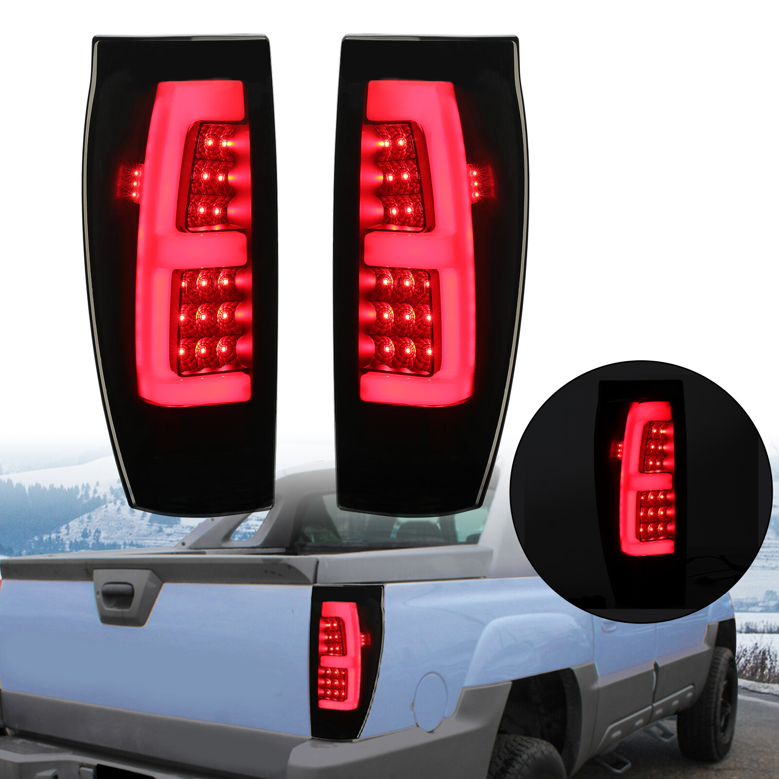 Black Smoke For 02-06 Chevy Avalanche 1500 2500 LED Tube Tail Lights Brake Lamps