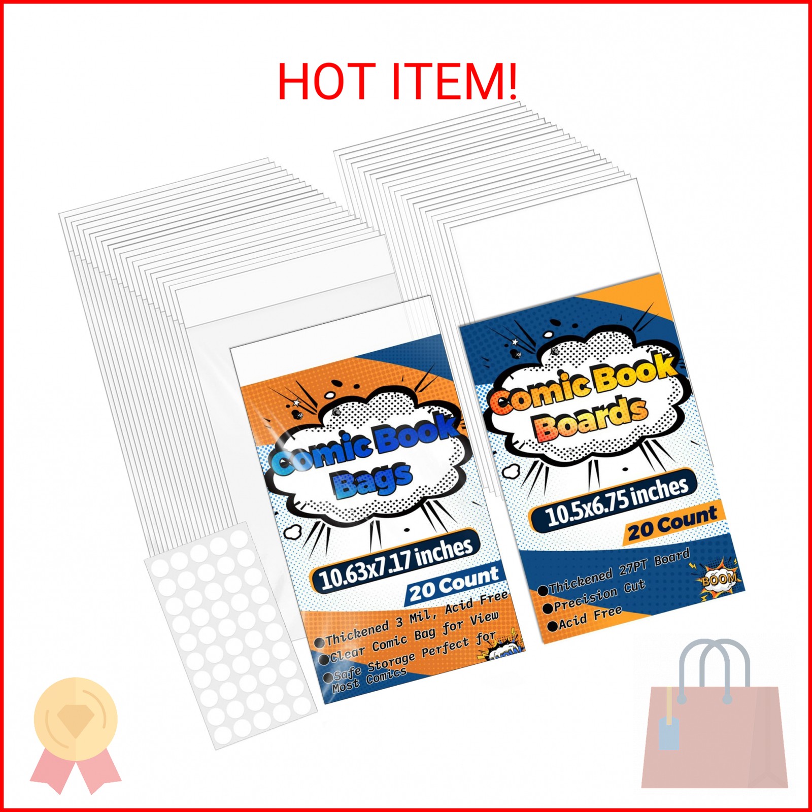 LOTMER 20 Sets Current Comic Book Bags and Boards 20 Acid-Free 27PT Comic Book B