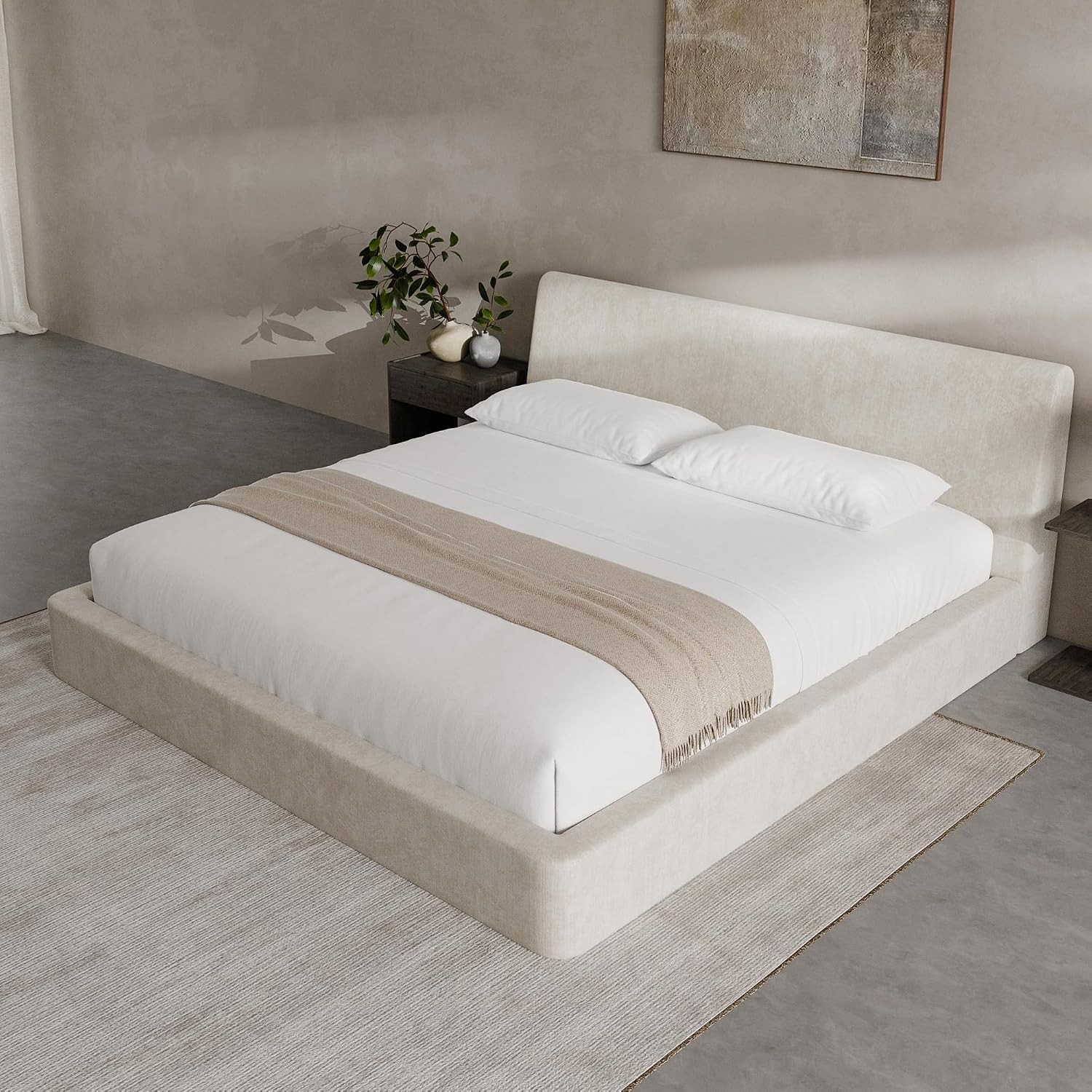 AirFrame King Size Bed Frame W/ Ergonomic Angled Foam Cushioned Headboard
