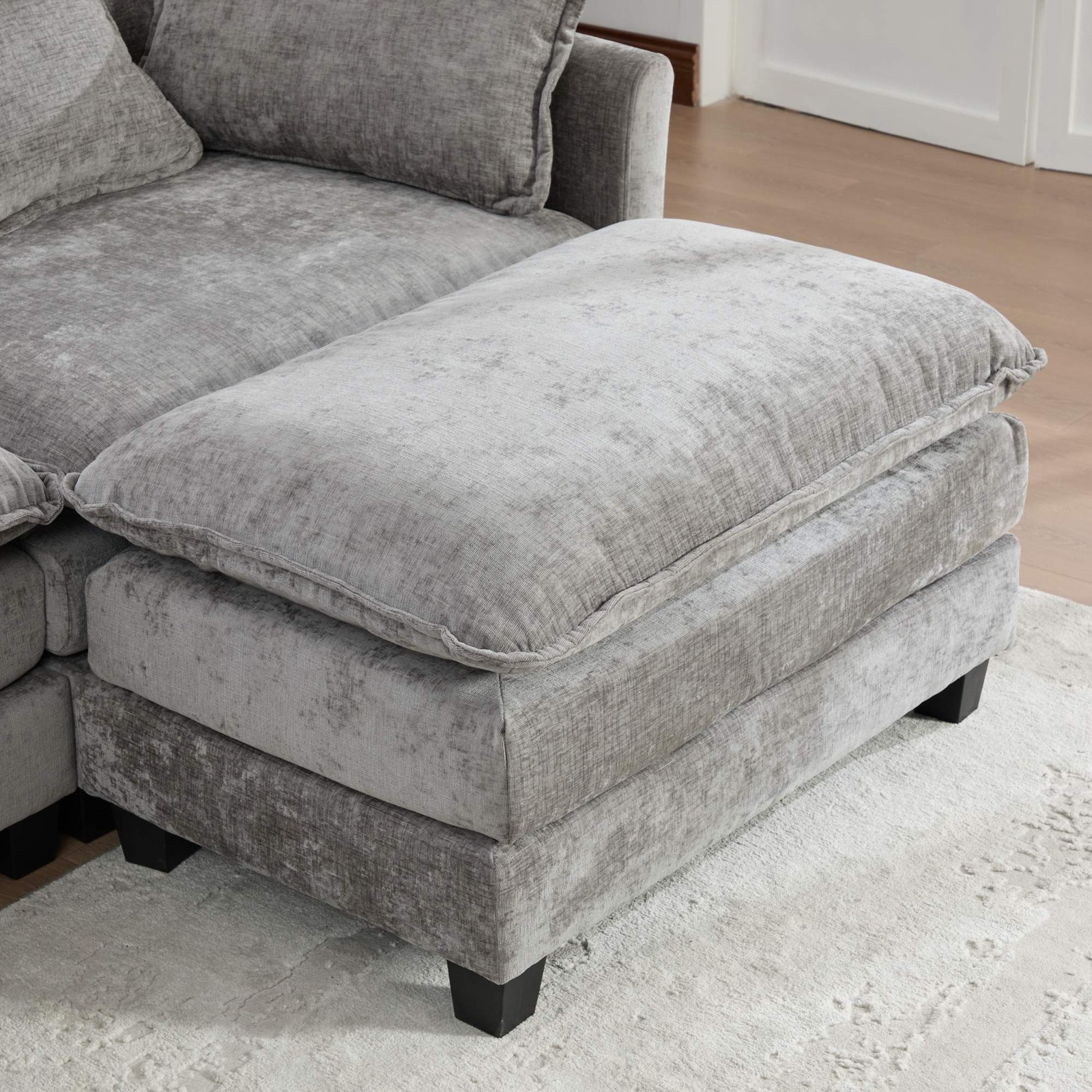 3-Seat Sectional Sofa Cloud Couch, Gray Chenille Fabric Medium-Soft