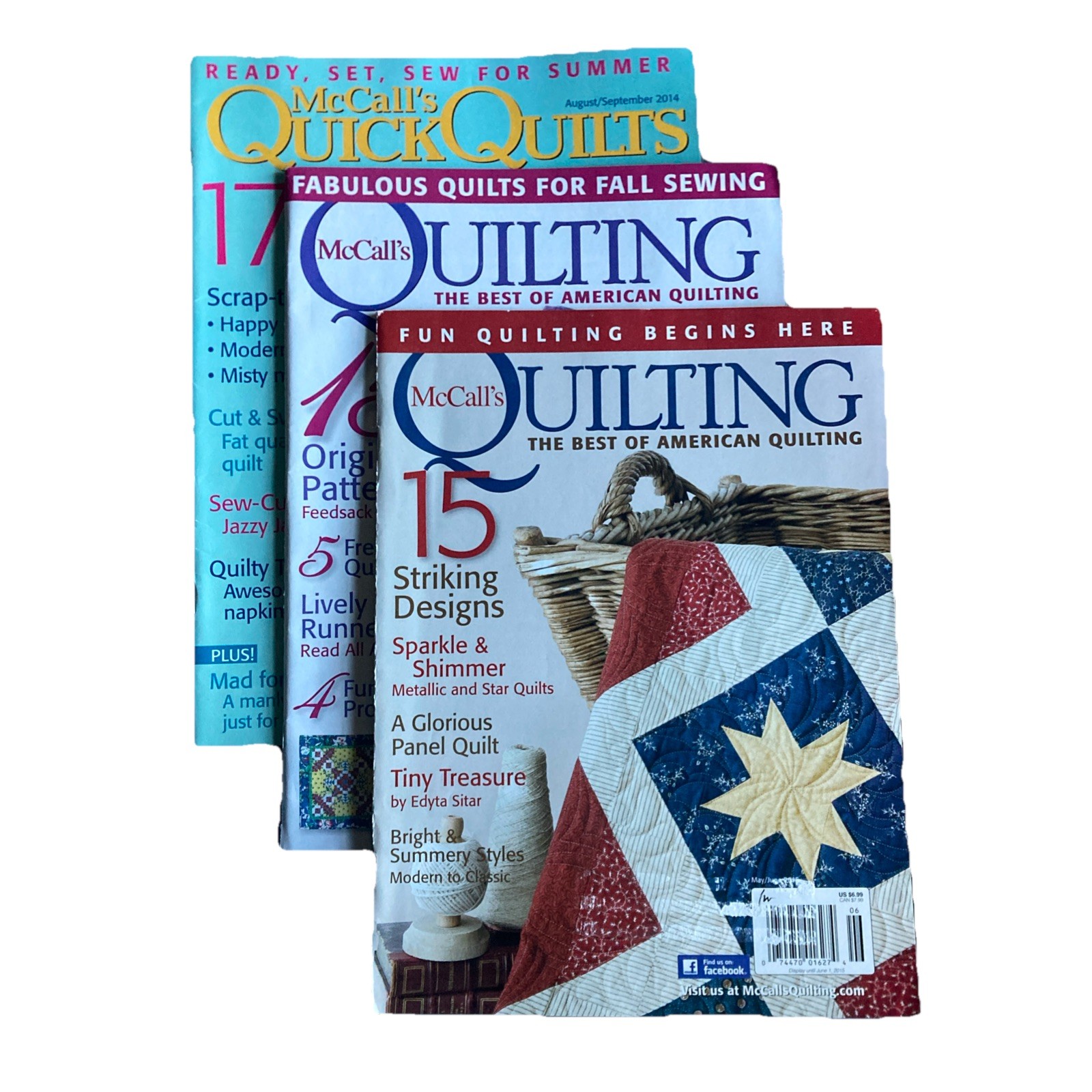 Lot of 3 McCall's Quilting Magazines 2014/2015 Complete with Patterns