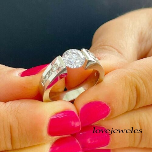 1.50CT Round Cut Real Moissanite Men's Engagement Wedding Ring 925 Silver