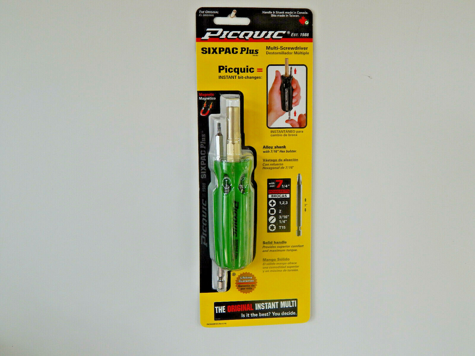 PICQUIC SIXPAC Plus Screwdriver Multi Bit with 7 Hex Powerbits - "Gecko Green"