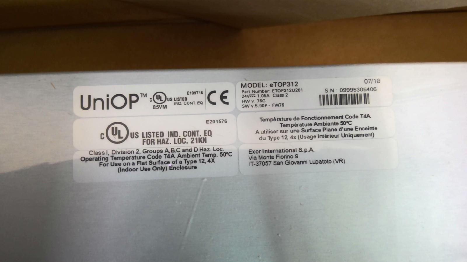 UniOP eTOP312U201 Control Panel 24V 1.05A