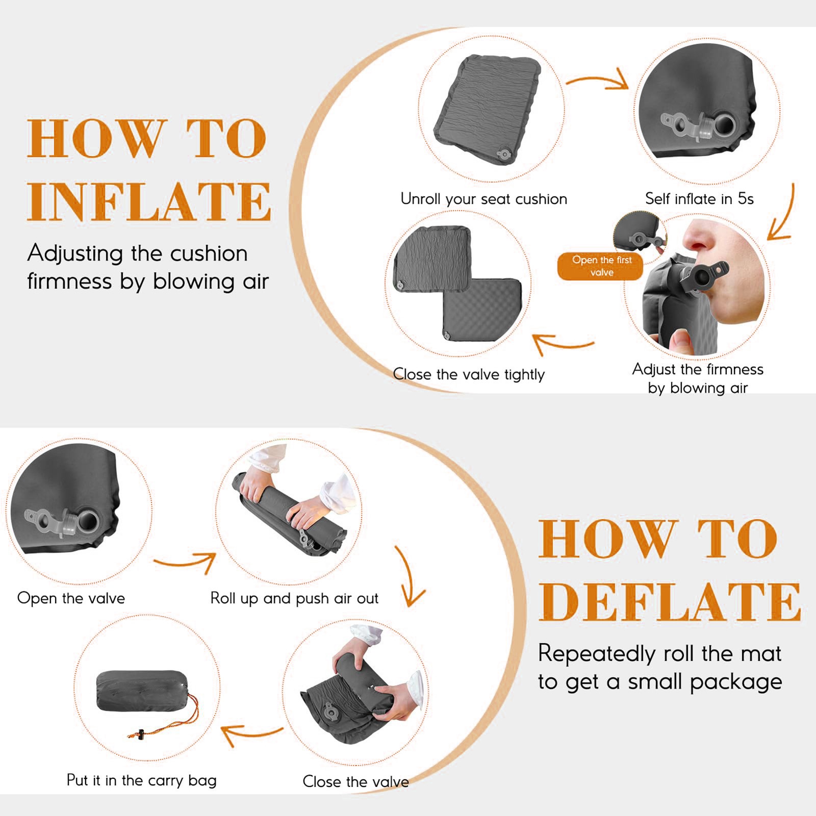 Portable Self-Inflating Seat Pad Quick Inflation No Pump Needed Compact