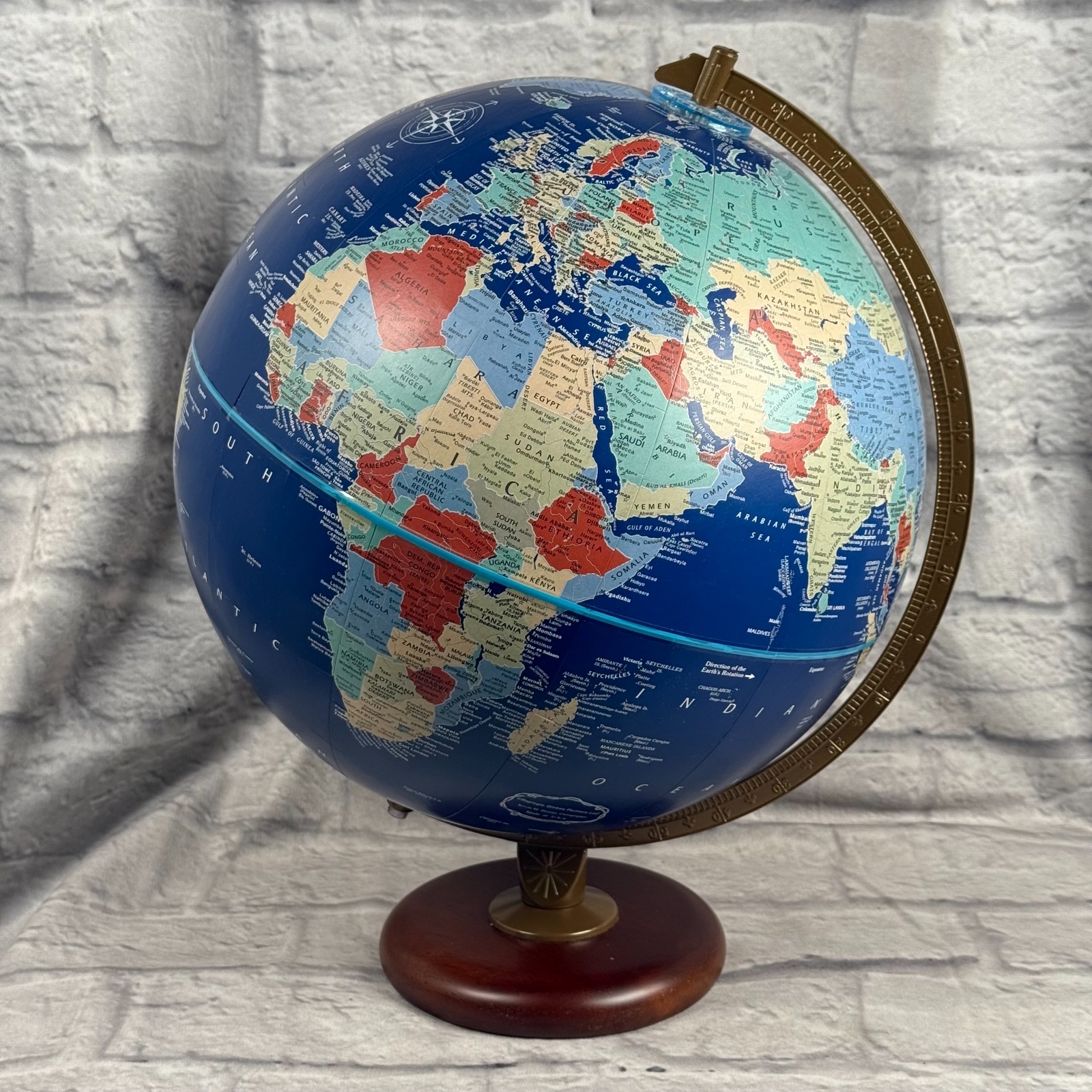 Replogle Designer Series Rotating 12" Diameter World Globe Wood Base Dark Blue