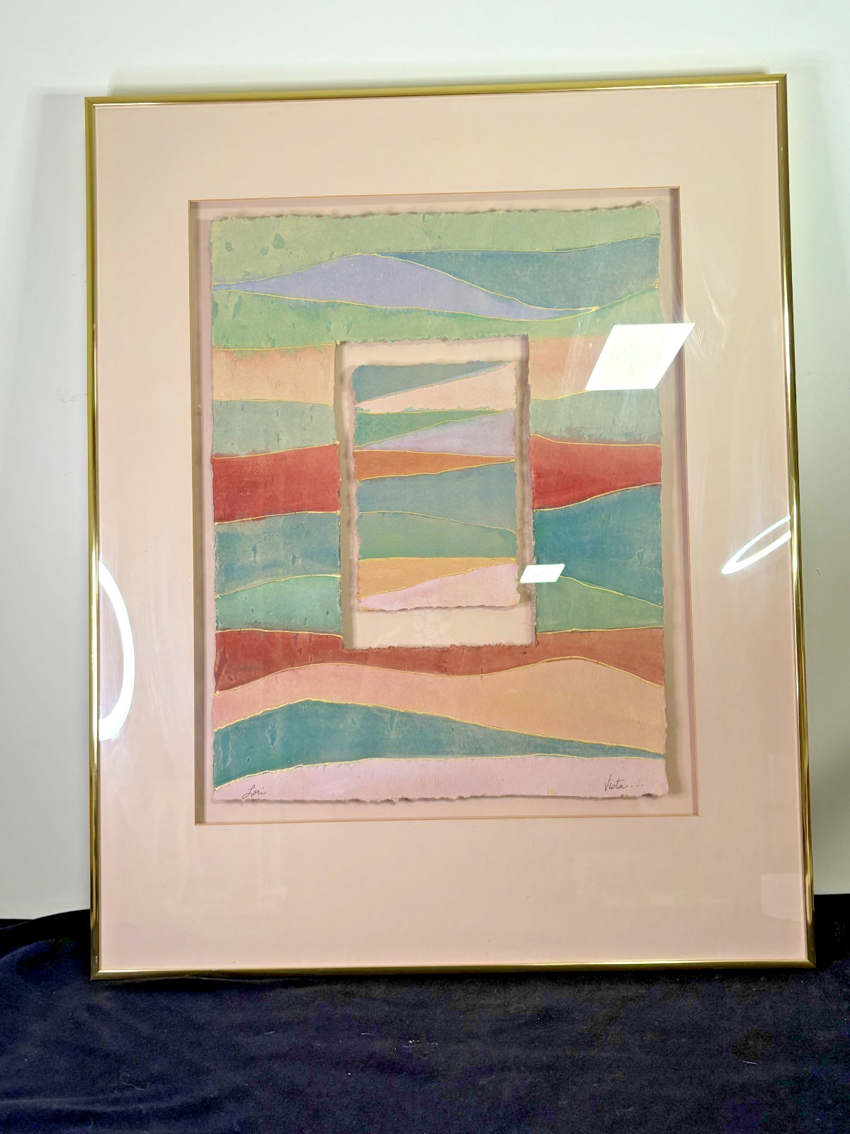 Lori “Vista” Torn Handmade Paper Collage Framed Abstract Landscape